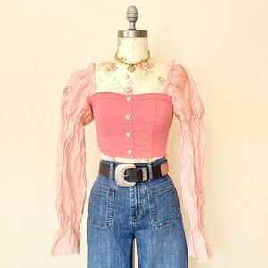 sagi dolls‎ pink cottagecore puff sleeve crop top womens size small